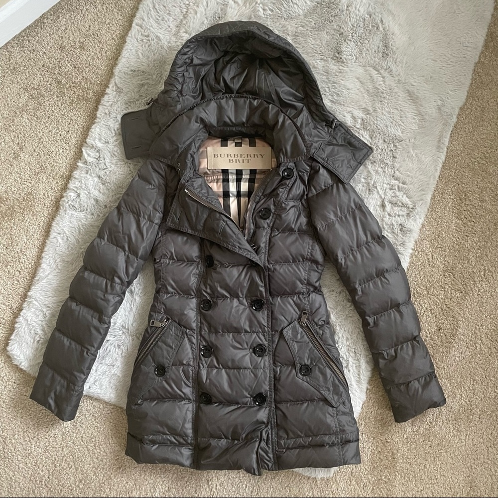 Burberry Brit shoredale puffer goose down trench coat jacket winter puffer XS.
